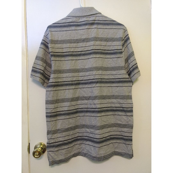 Tasso Elba Horizontal Stripes Gray Black Men's Collar Short Sleeve Cotton Polo L - Picture 2 of 4